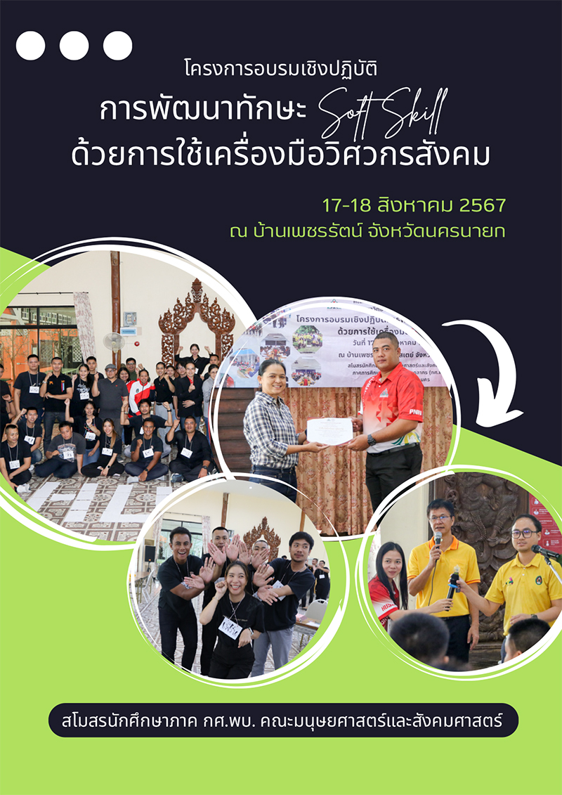 รายงานผลการดำเนินงานโครงการอบรมเชิงปฏิบัติการการพัฒนาทักษะ Soft Skill ด้วยการใช้เครื่องมือวิศวกรสังคม (17-18 ส.ค.67)